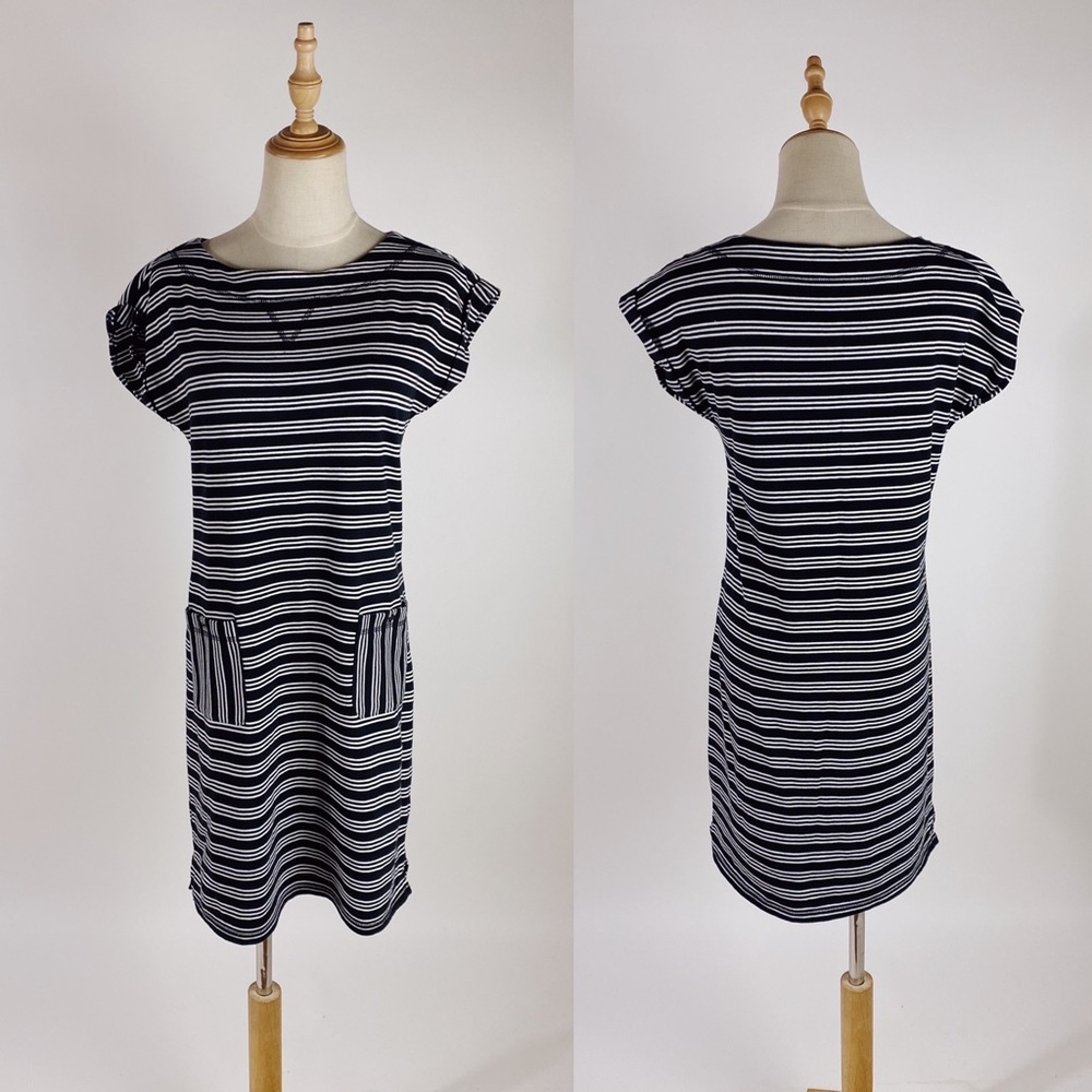 TALBOTS Striped Cotton Short Sleeve Tshirt Dress Black White Womens Small Petite